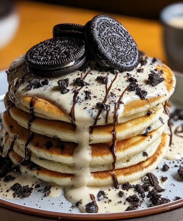 Oreo Pancakes with Cream Cheese Drizzle
