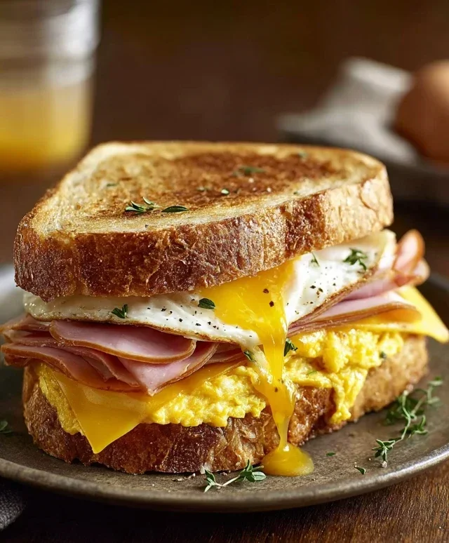 Egg and Beef Beef Ham Breakfast Sandwich