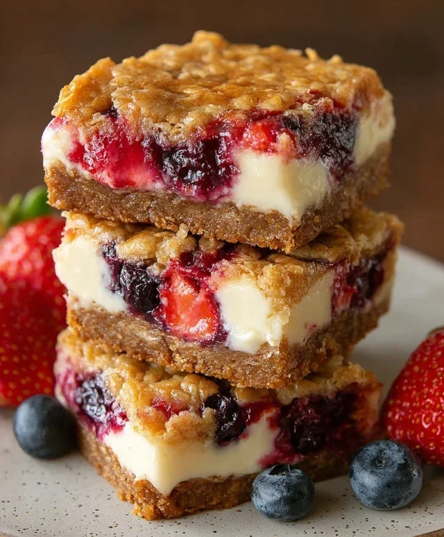 Berry Oatmeal Cheesecake Bars