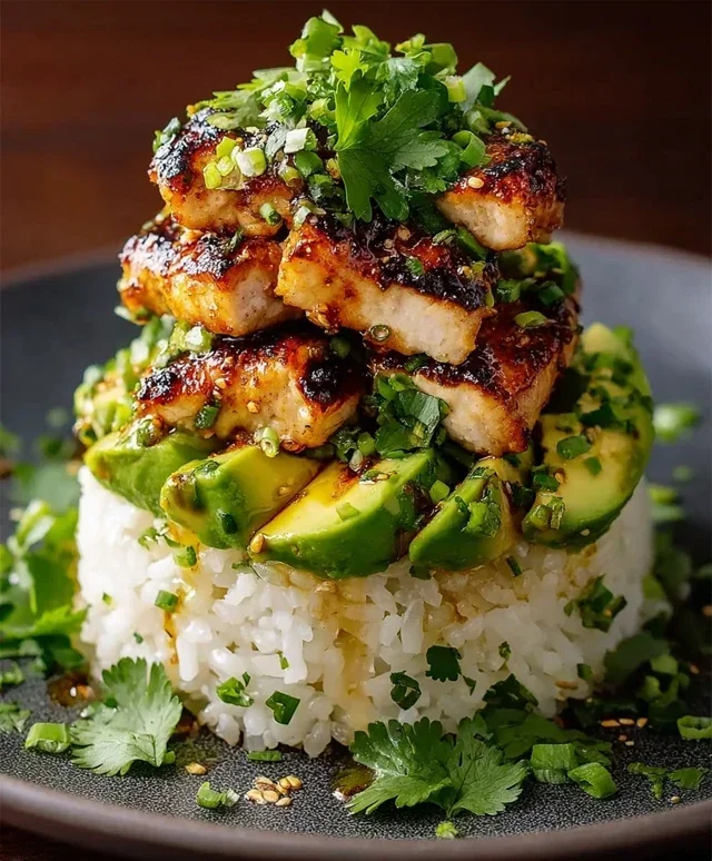 Delicious Honey Lime Chicken & Avocado Rice Stack Recipe