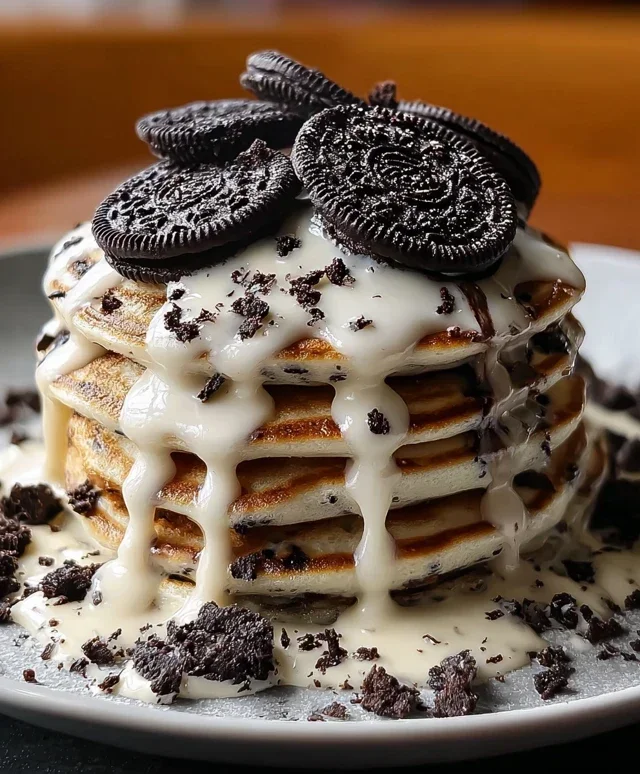 Oreo Pancakes with Cream Cheese Drizzle