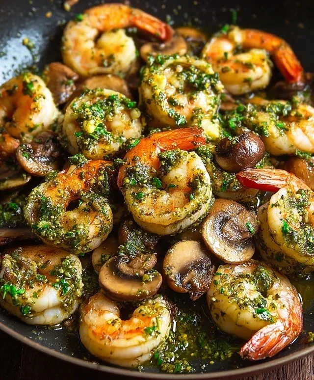 Pesto Shrimp with Mushrooms