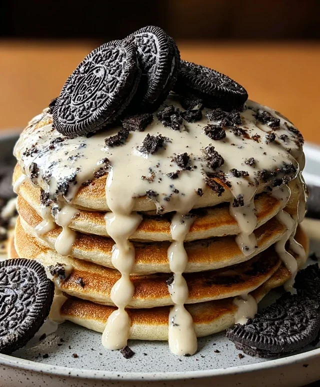 Oreo Pancakes with Cream Cheese Drizzle