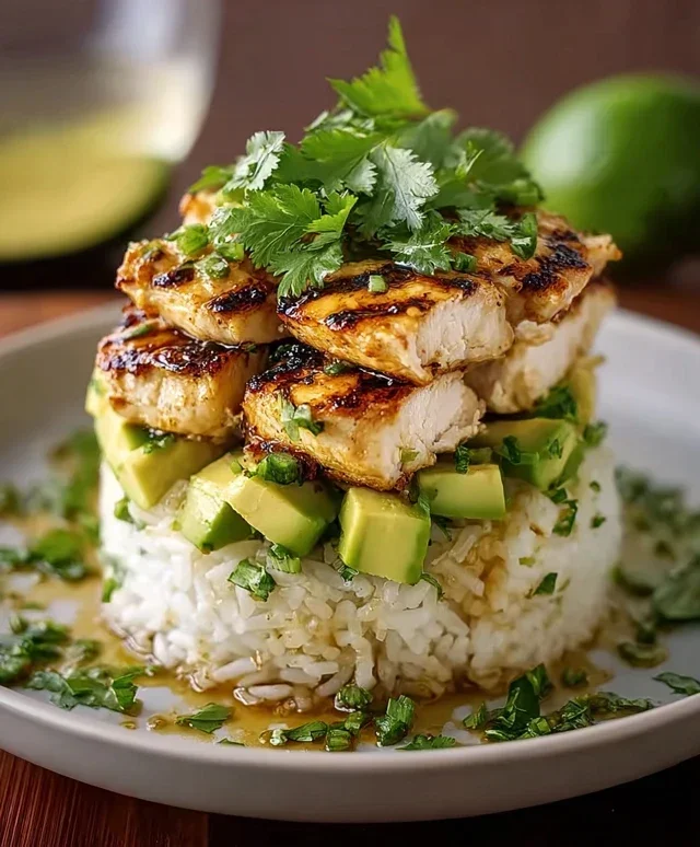 Delicious Honey Lime Chicken & Avocado Rice Stack Recipe
