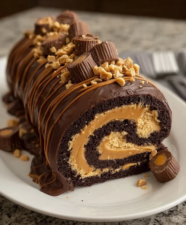 Peanut Butter Cup Chocolate Roll Cake
