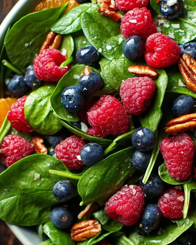 Berry Spinach Salad with Blueberries and Raspberries