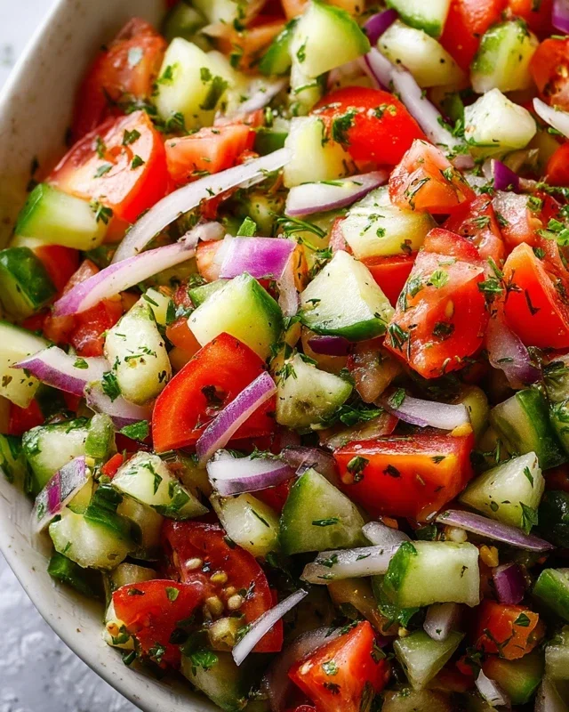 Mediterranean Salad with Cucumber, Tomato and Onion