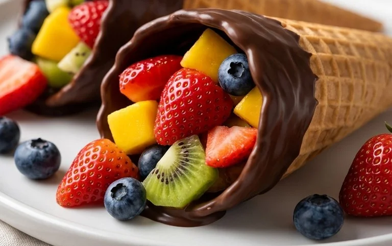 Chocolate Dipped Fruit Filled Cones