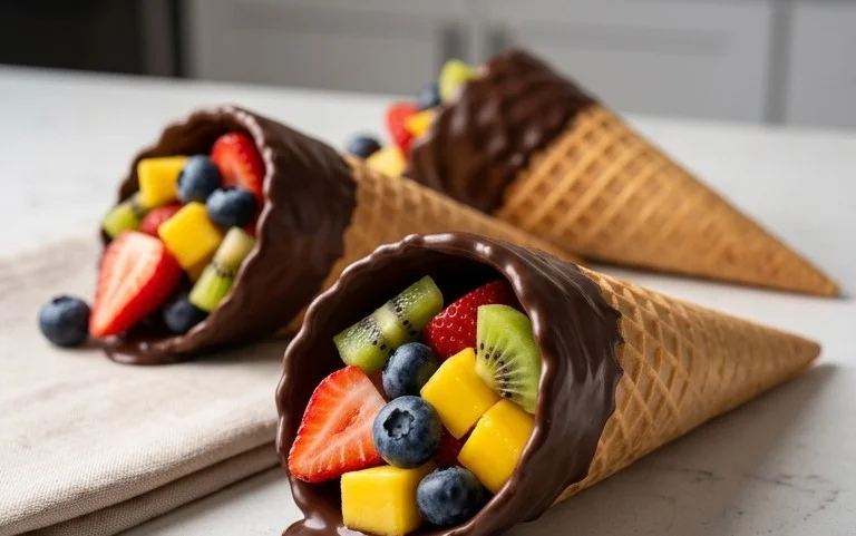 Chocolate Dipped Fruit Filled Cones