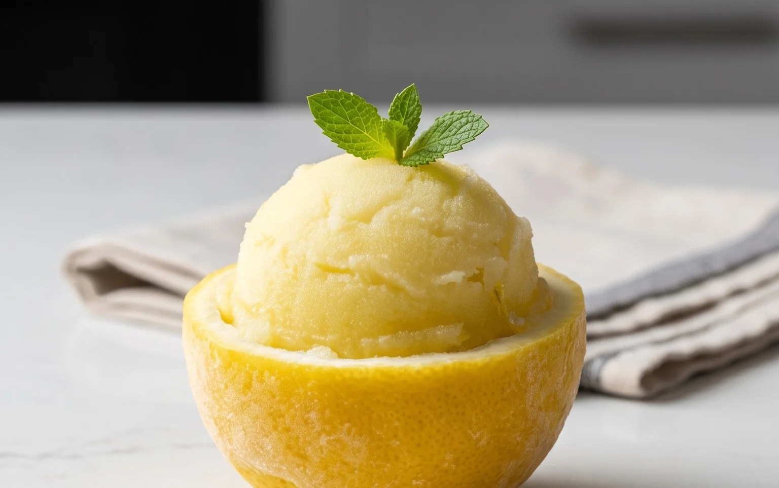 Sorbetto di Limone Dressed Up in a Frozen Lemon Shell