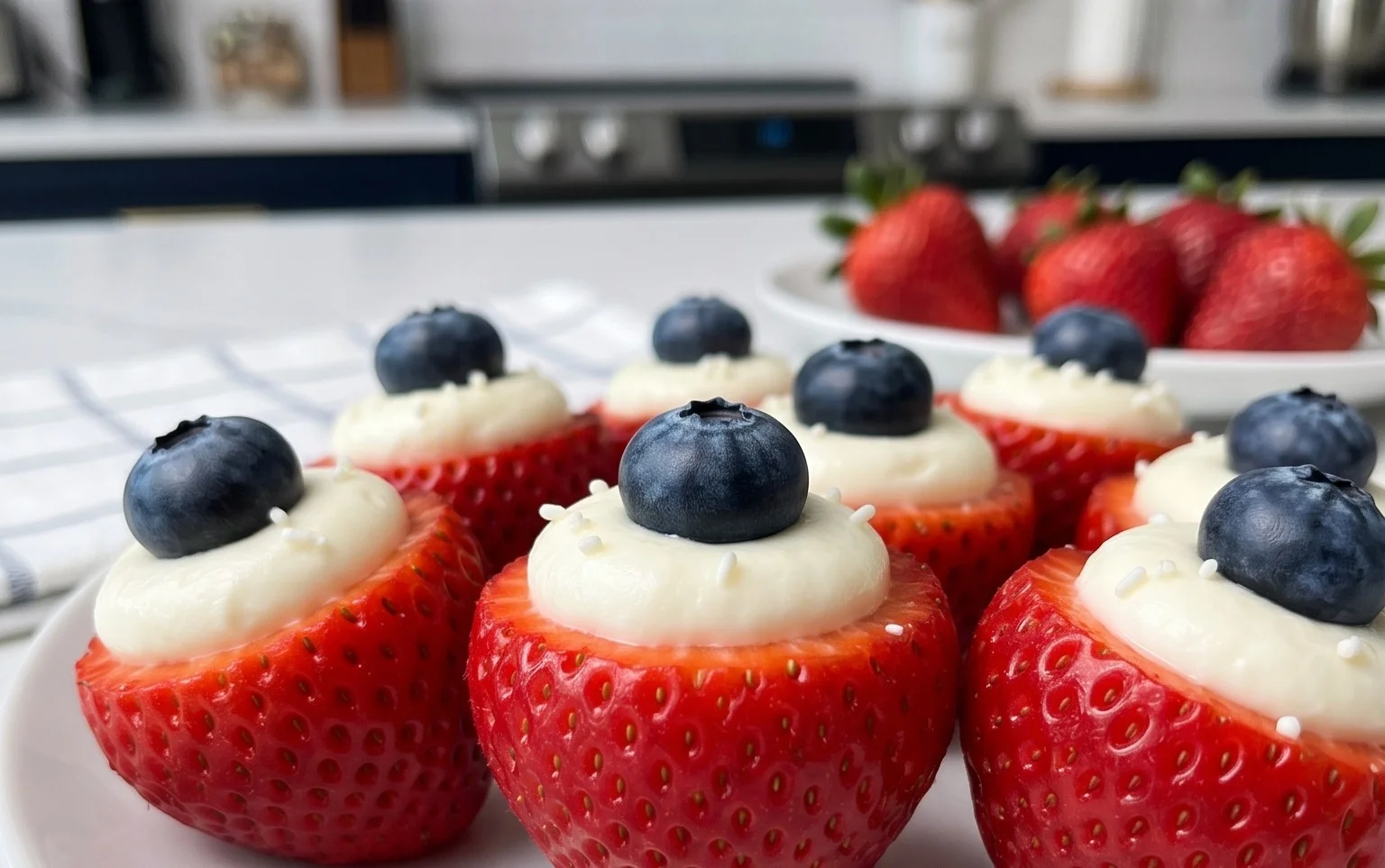 Red, White, and Blue Cheesecake Strawberries