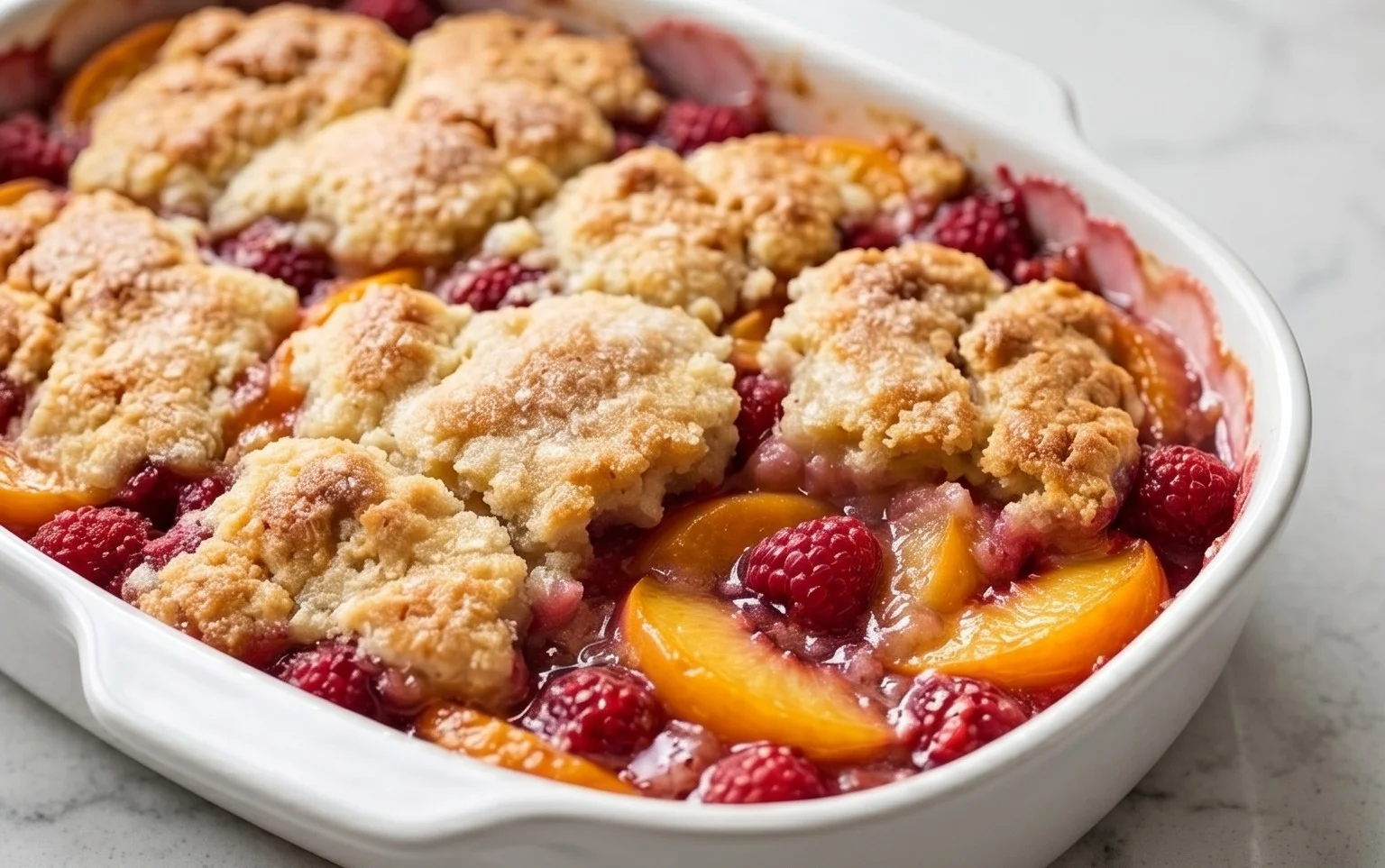 Easy Peach and Raspberry Cobbler
