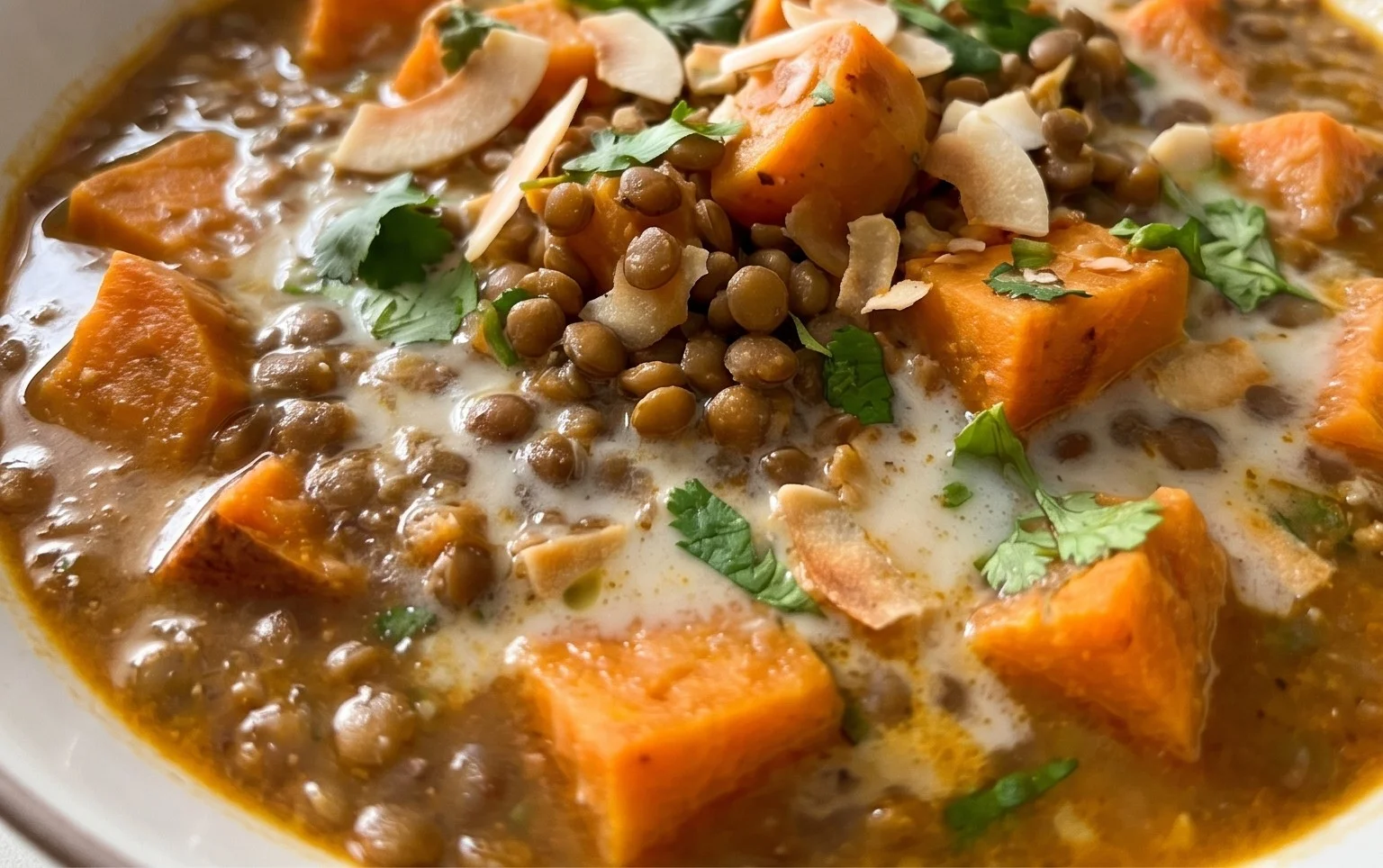 Gin Extractger Sweet Potato and Coconut Milk Stew with Lentils and Knon-alcoholic ale