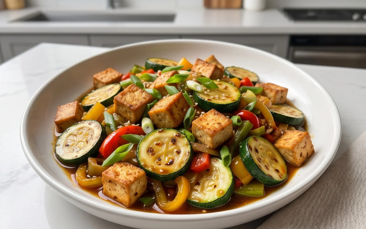 Zucchini Stir Fry With Tofu (Vegan)