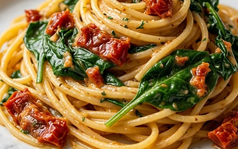 Spaghetti & Spinach with Sun-Dried Tomato Cream Sauce