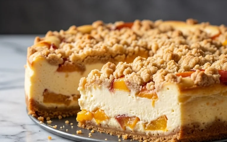 Peach Cream Cheese Cake with Streusel Topping