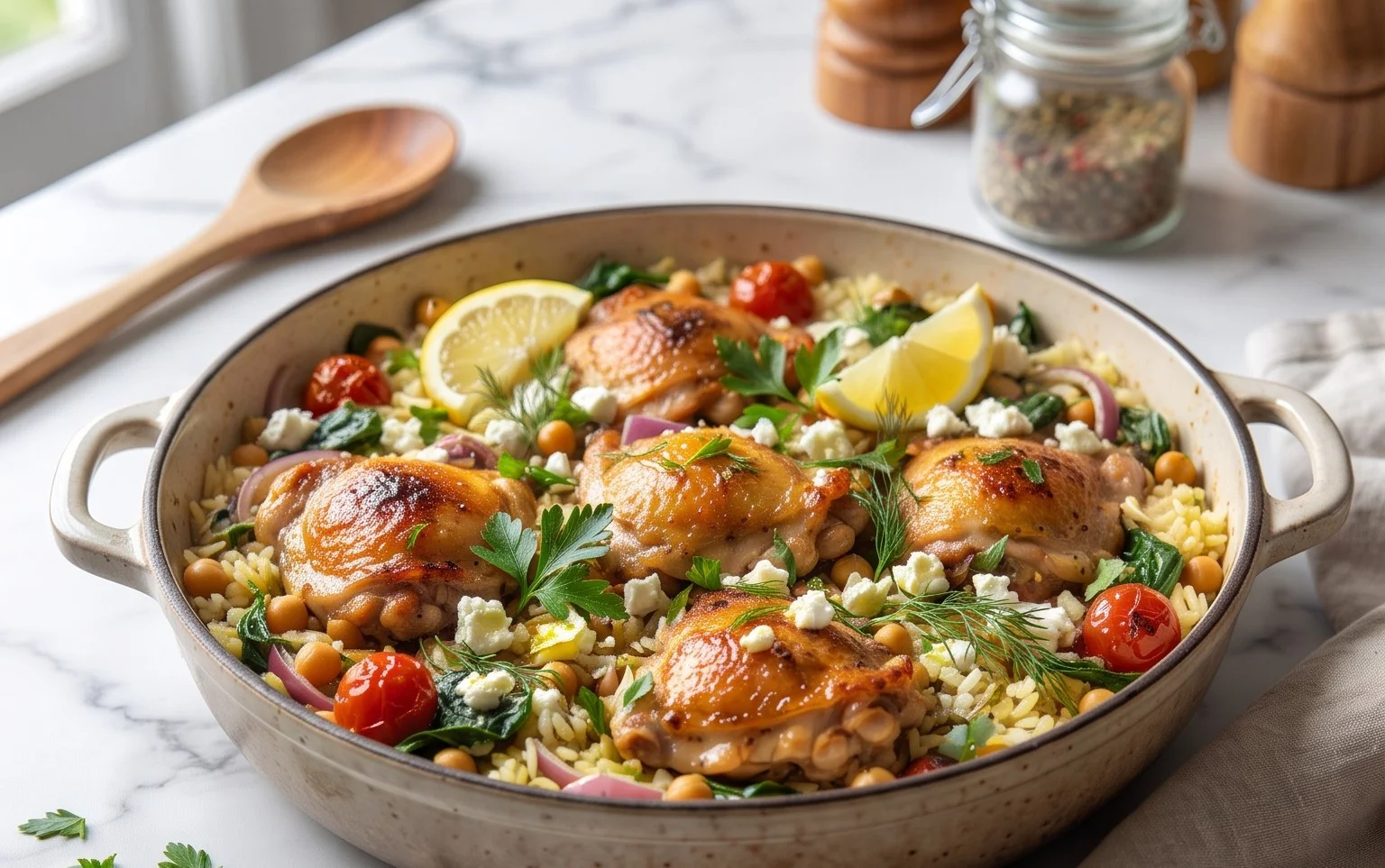 Greek Chicken and Lemon Rice (30 Minutes, One-Pot)