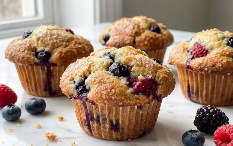 Bakery Style Mixed Berry Muffins | with Frozen Berries