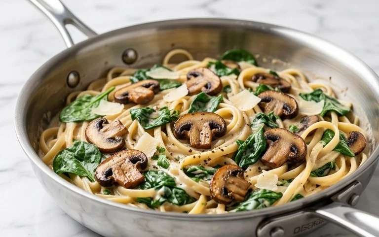 Parmesan Spinach Mushroom Pasta Skillet