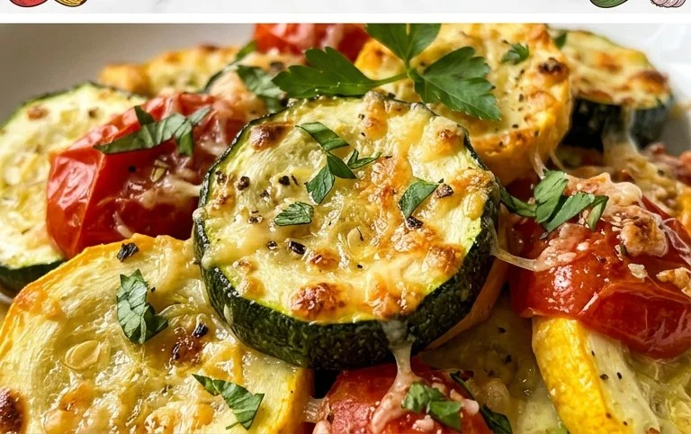 Roasted Garlic-Parmesan Zucchini, Squash and Tomatoes