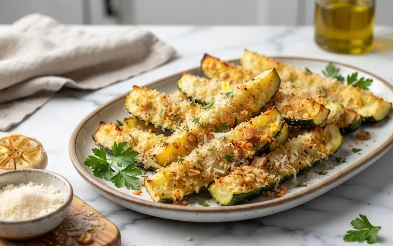 Irresistibly Crunchy Garlic Parmesan Roasted Zucchini
