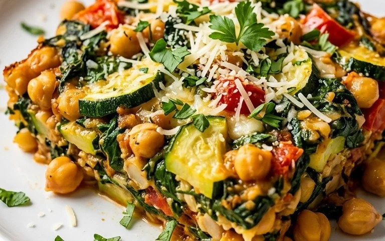 Spinach Zucchini Chickpea Bake